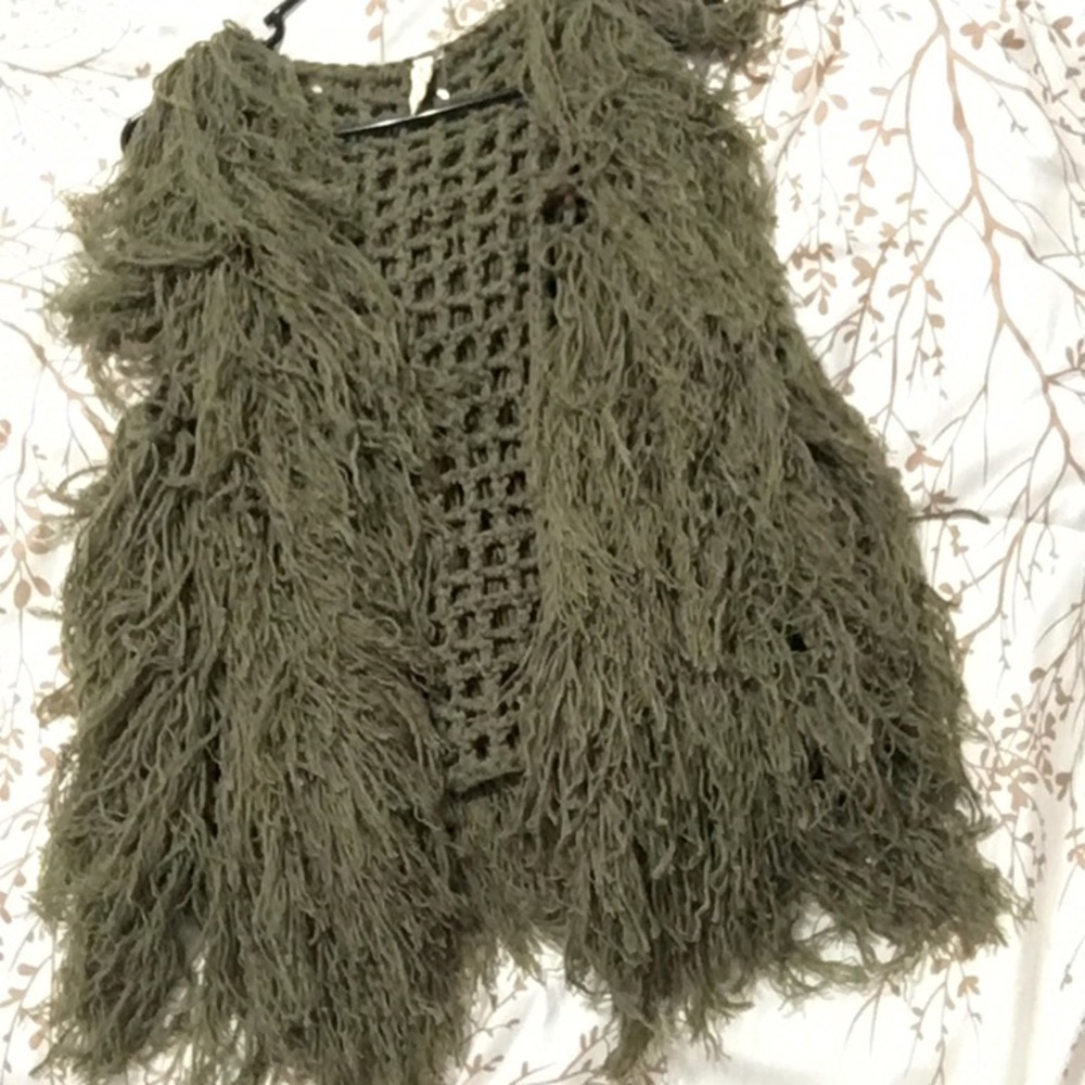 Olive green fringe vest